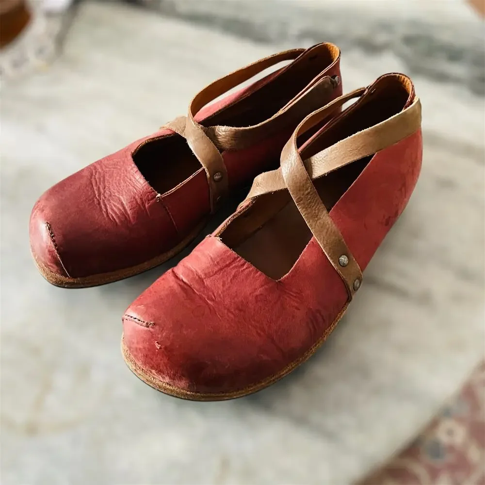 Cydwoq Handmade Leather Mary Jane Shoes Burgundy Strappy Size 37 EUC - Picture 1 of 11